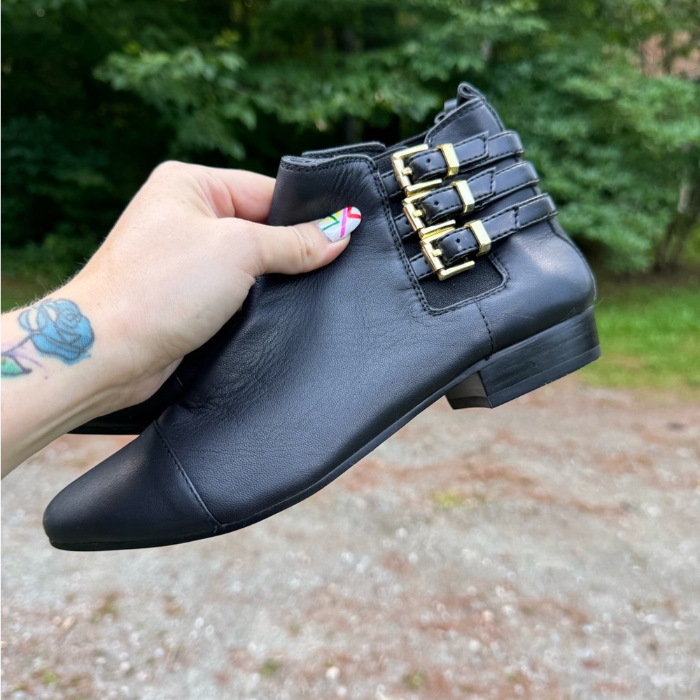 Vince Camuto Black Ankle Boots with Triple Buckle